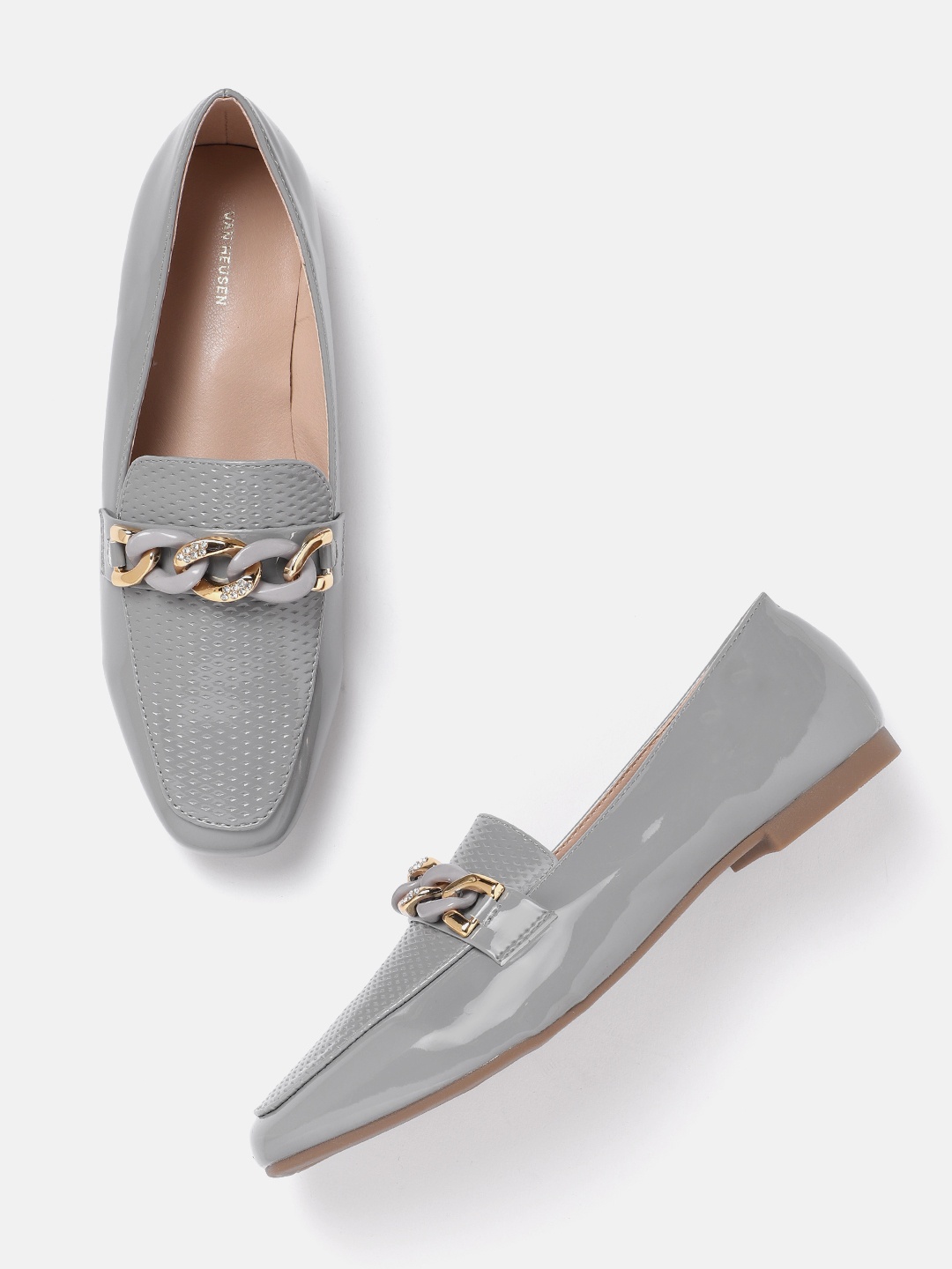 

Van Heusen Woman Textured Loafers with Chain Detail, Grey