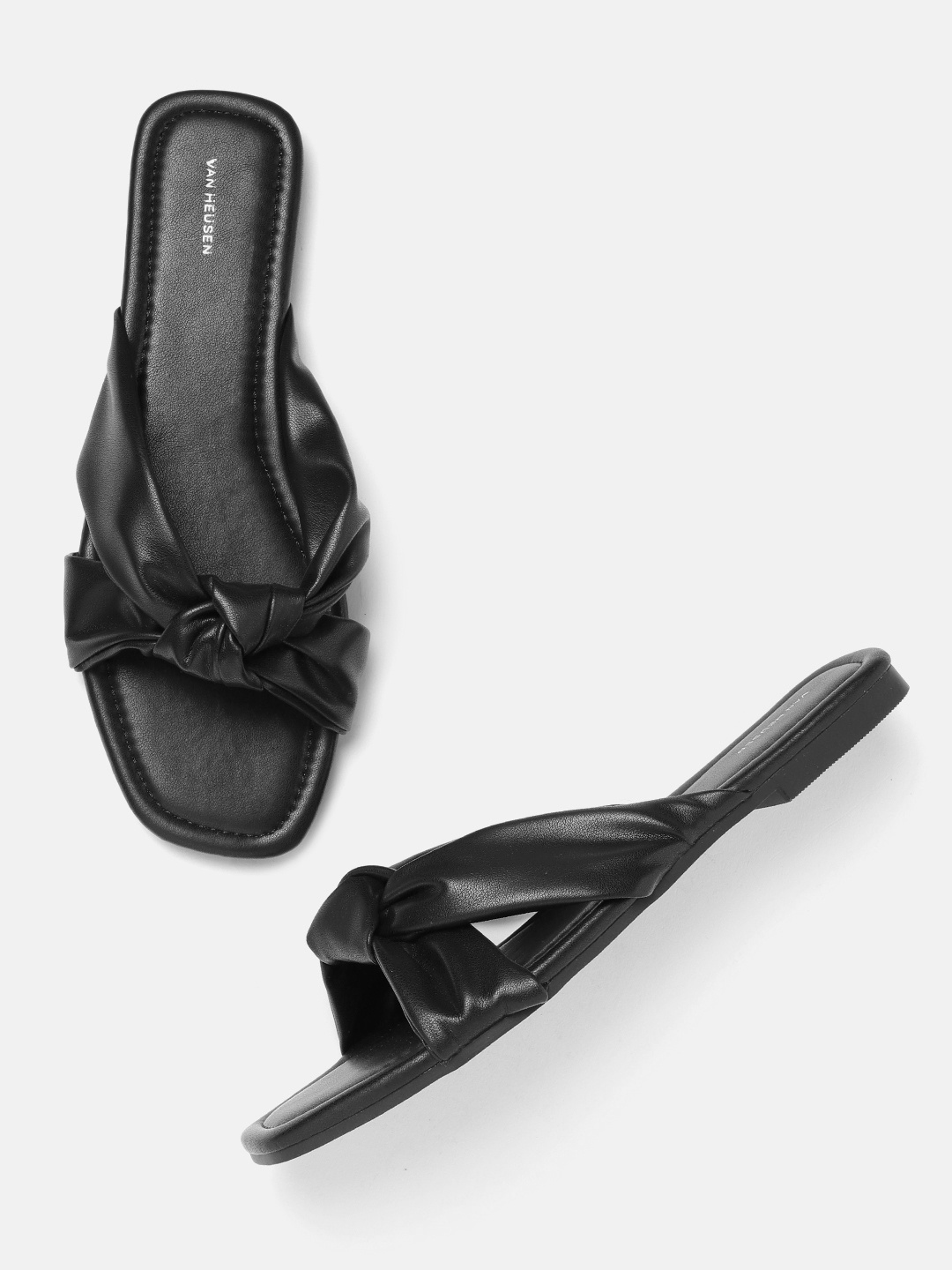 

Van Heusen Woman Open Toe Flats with Knot Detail, Black