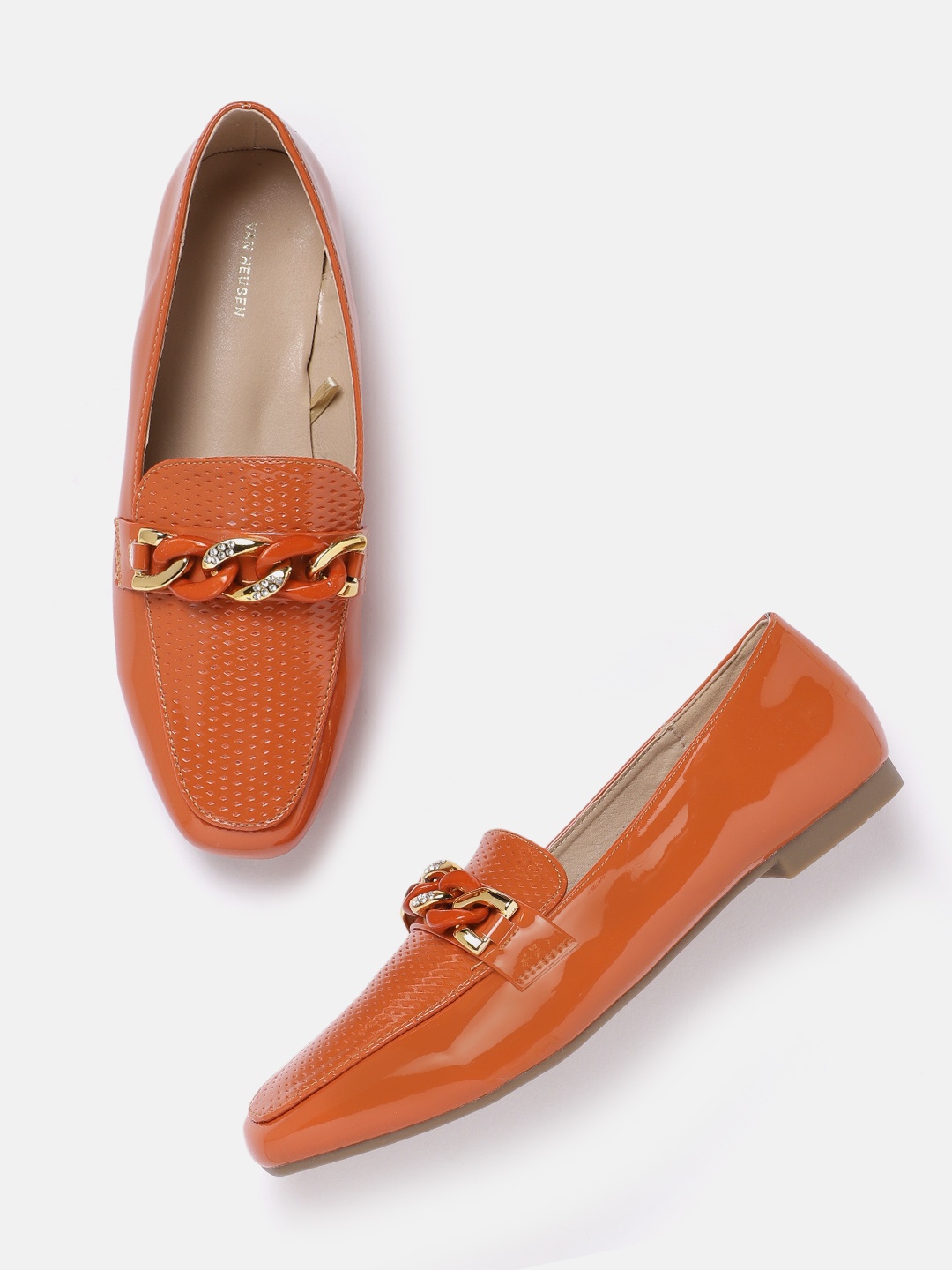 

Van Heusen Woman Textured Loafers with Chain Detail, Orange