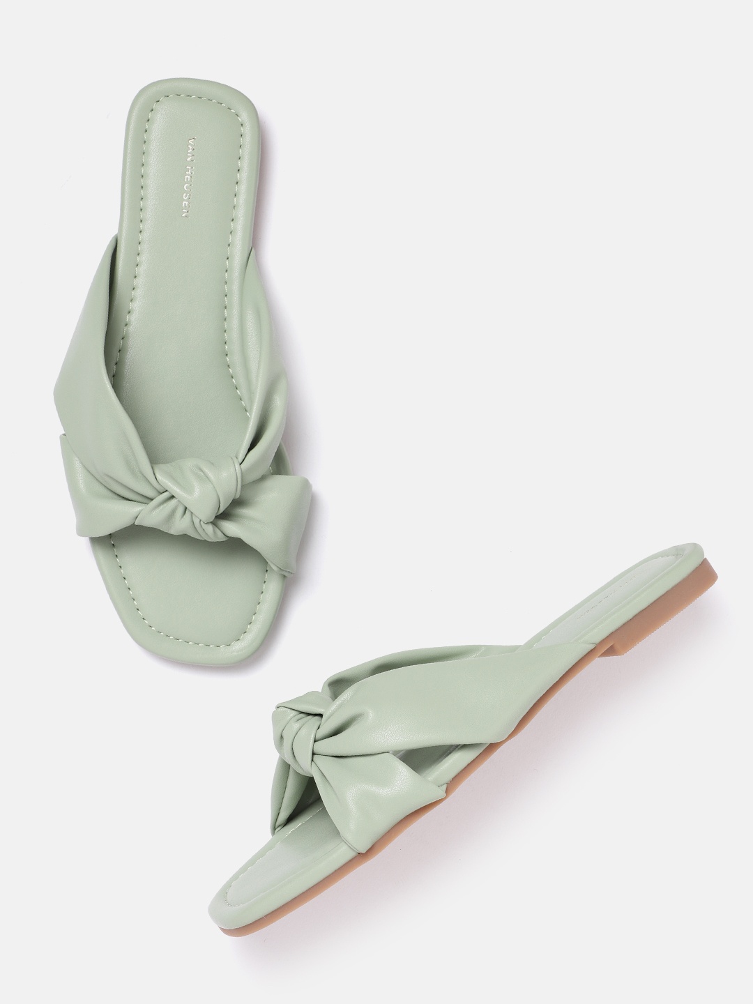 

Van Heusen Woman Open Toe Flats with Knot Detail, Green