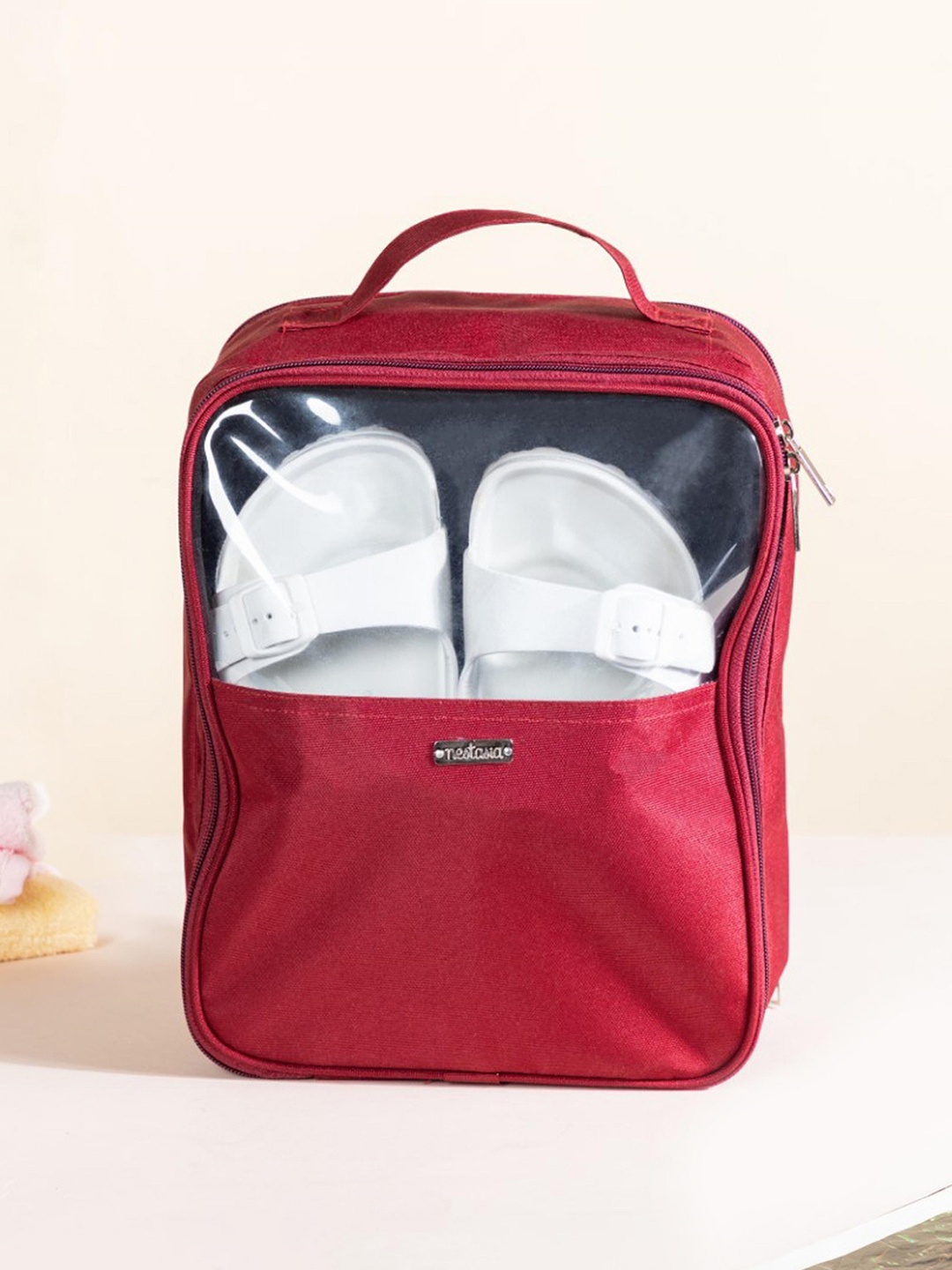 

Nestasia Red and Transparent Waterproof Shoe Organiser