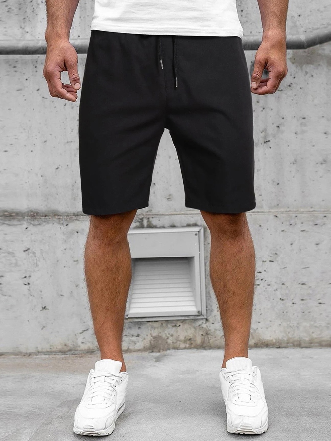 

NOBERO Men Mid Rise Drawstring Cotton Sports Shorts, Black