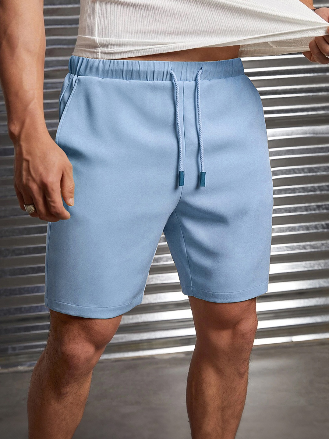 

NOBERO Men Mid-Rise Cotton Shorts, Blue