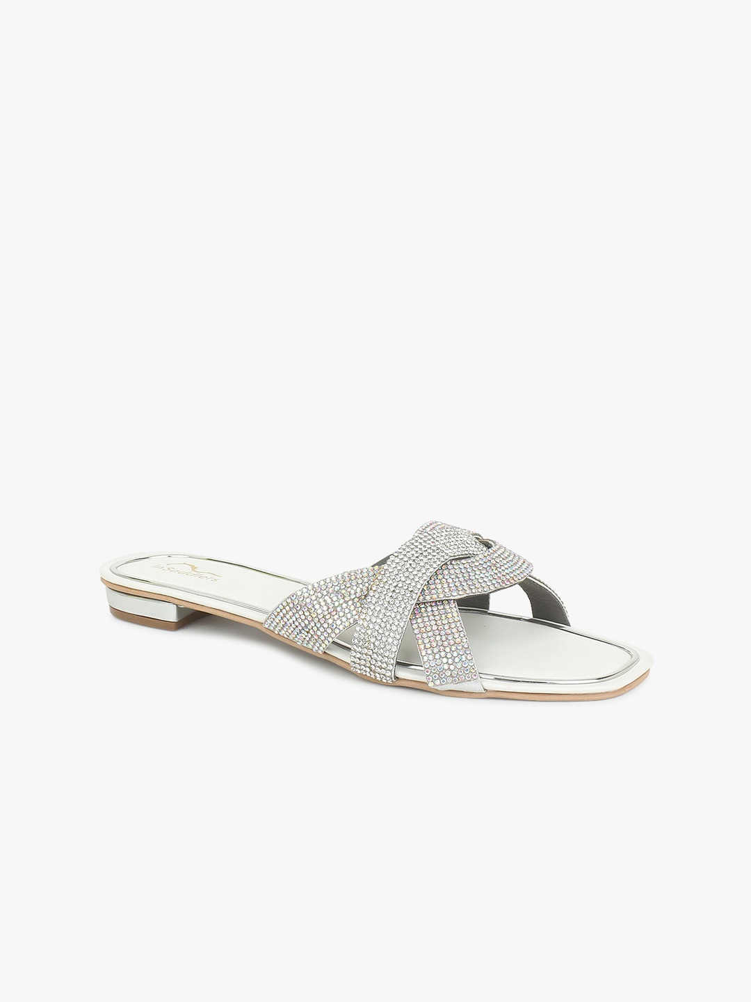 

InSaddlers Embellished Open Toe Flats, Silver