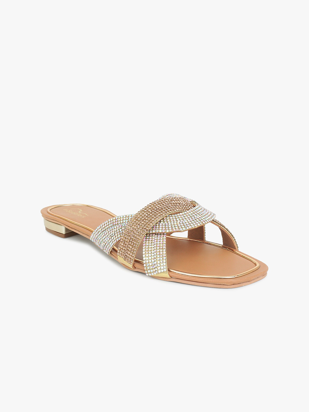 

InSaddlers Embellished Open Toe Flats, Rose gold