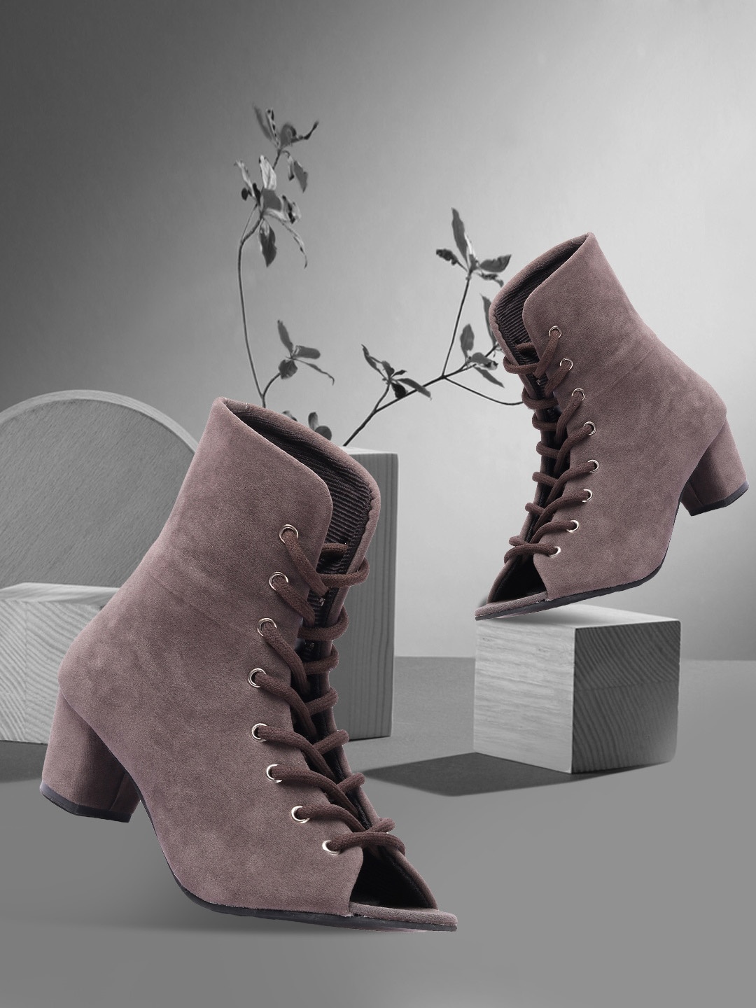 

OPHELIA Block Heeled High Top Lace-Up Regular Boots, Grey