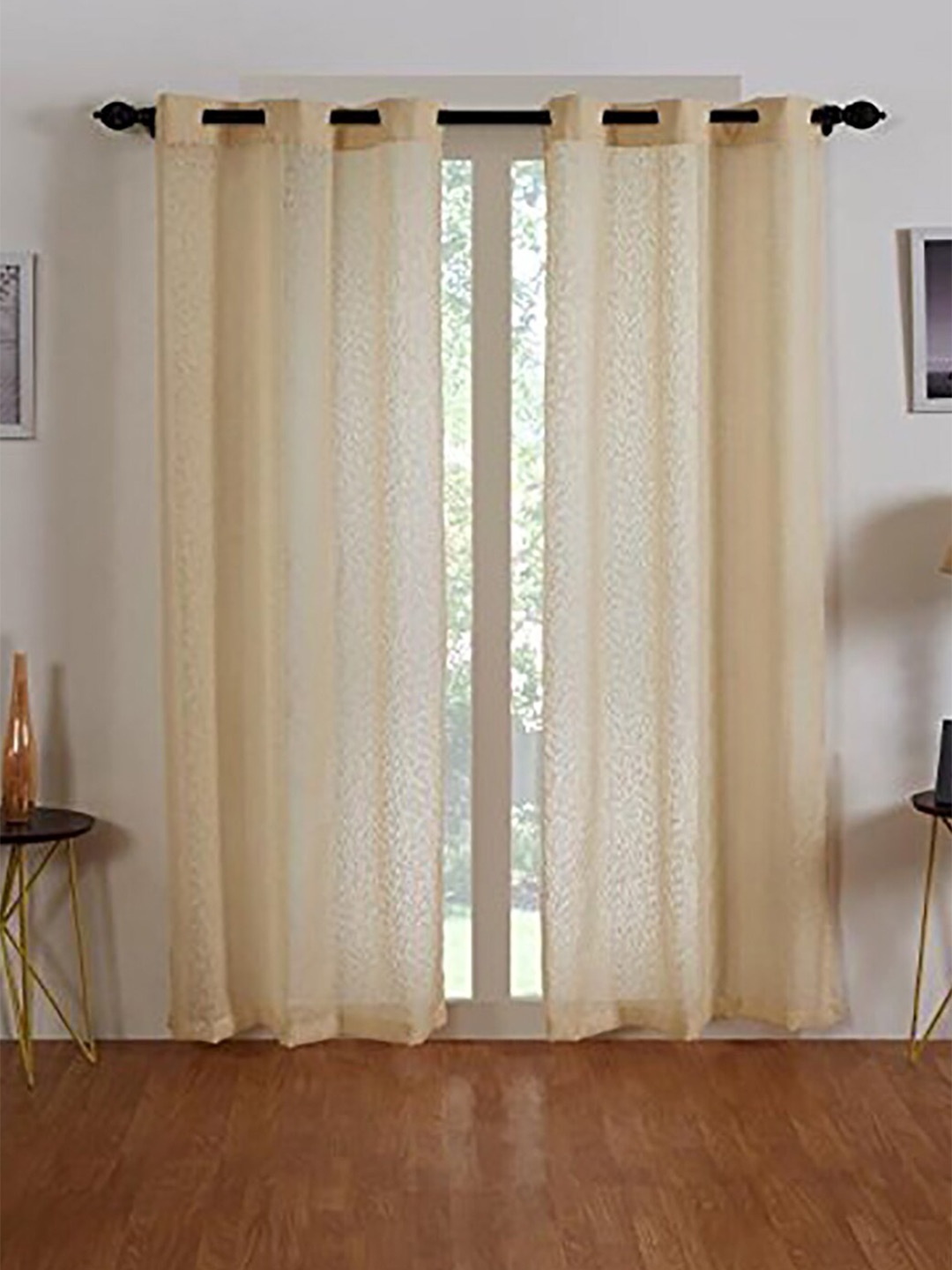 

homewards Beige & Beige 2 Pieces Sheer Long Door Curtain