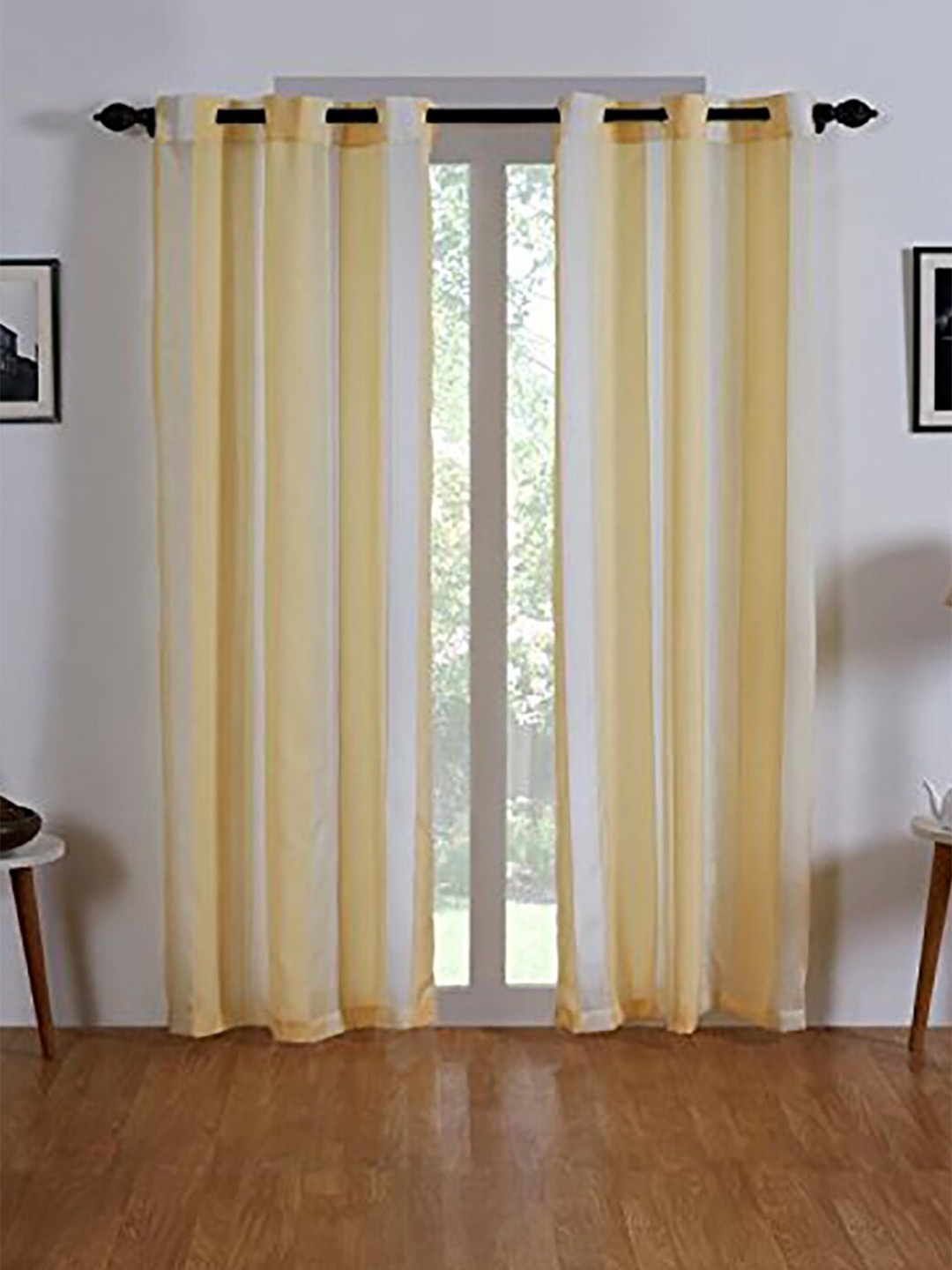 

homewards Beige & White 2 Pieces Striped Sheer Long Door Curtain