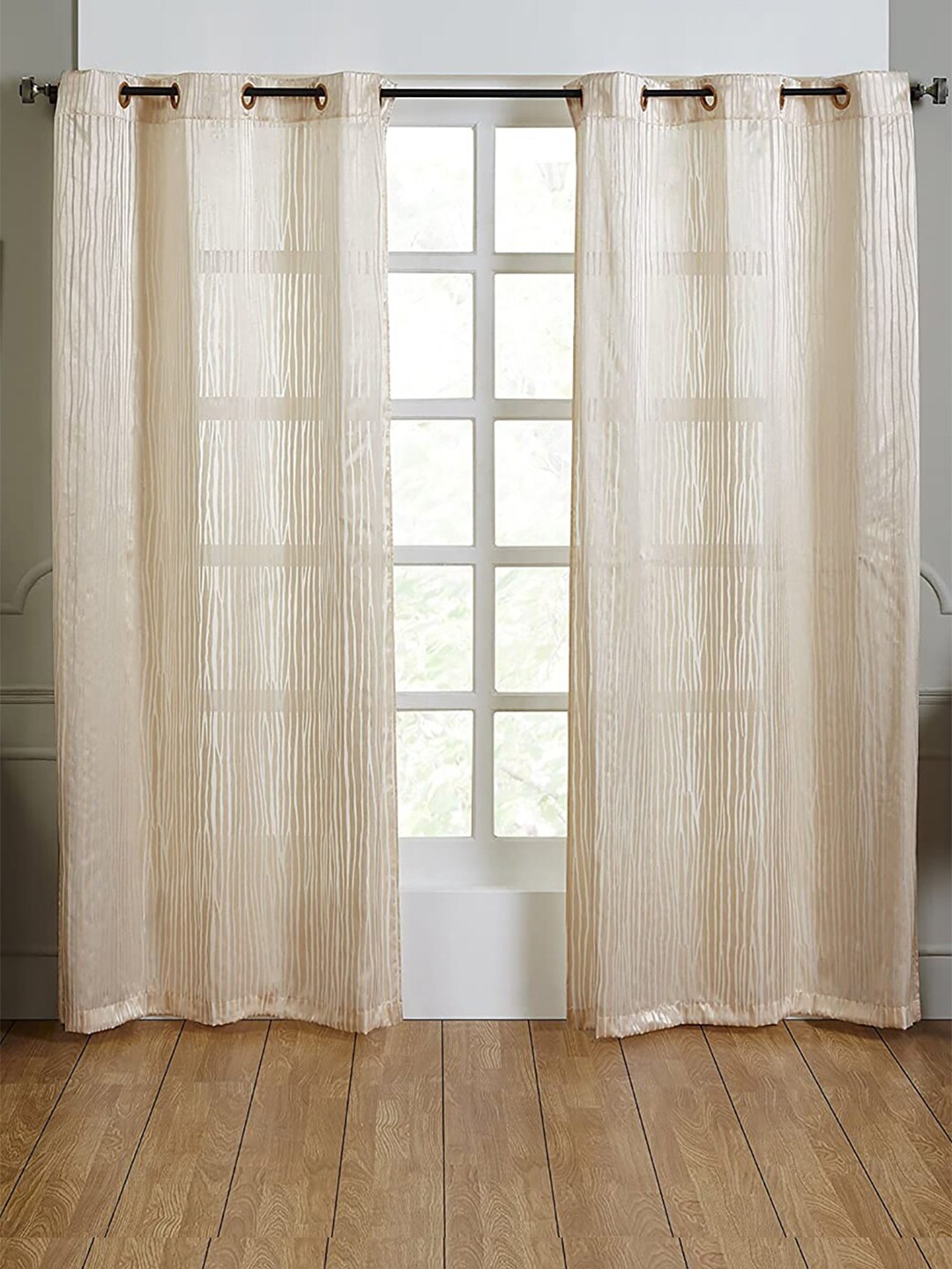 

homewards Brown & White 2 Pieces Striped Door Curtain