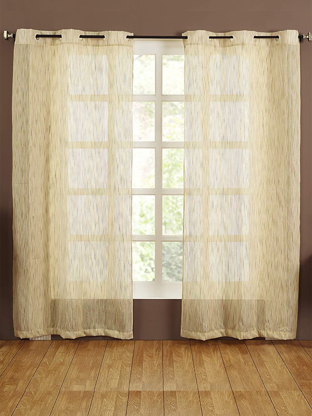 

homewards Off White & Brown Striped Sheer Window Curtain