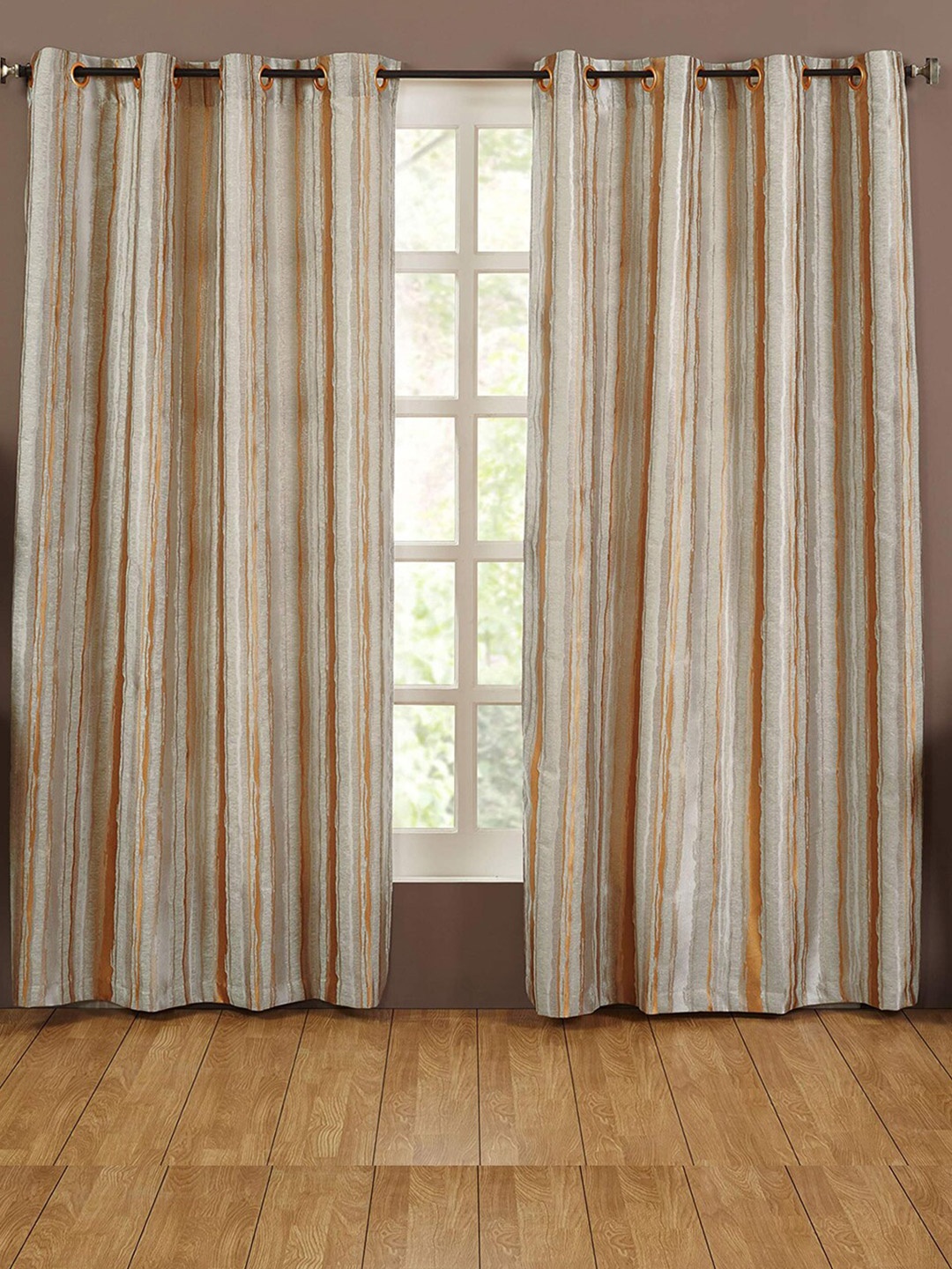 

homewards Beige & Gold-Toned 2 Pieces Sheer Long Door Curtain