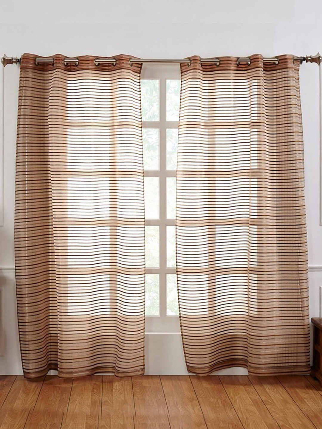 

homewards Beige & Gold-Toned 2 Pieces Striped Sheer Long Door
