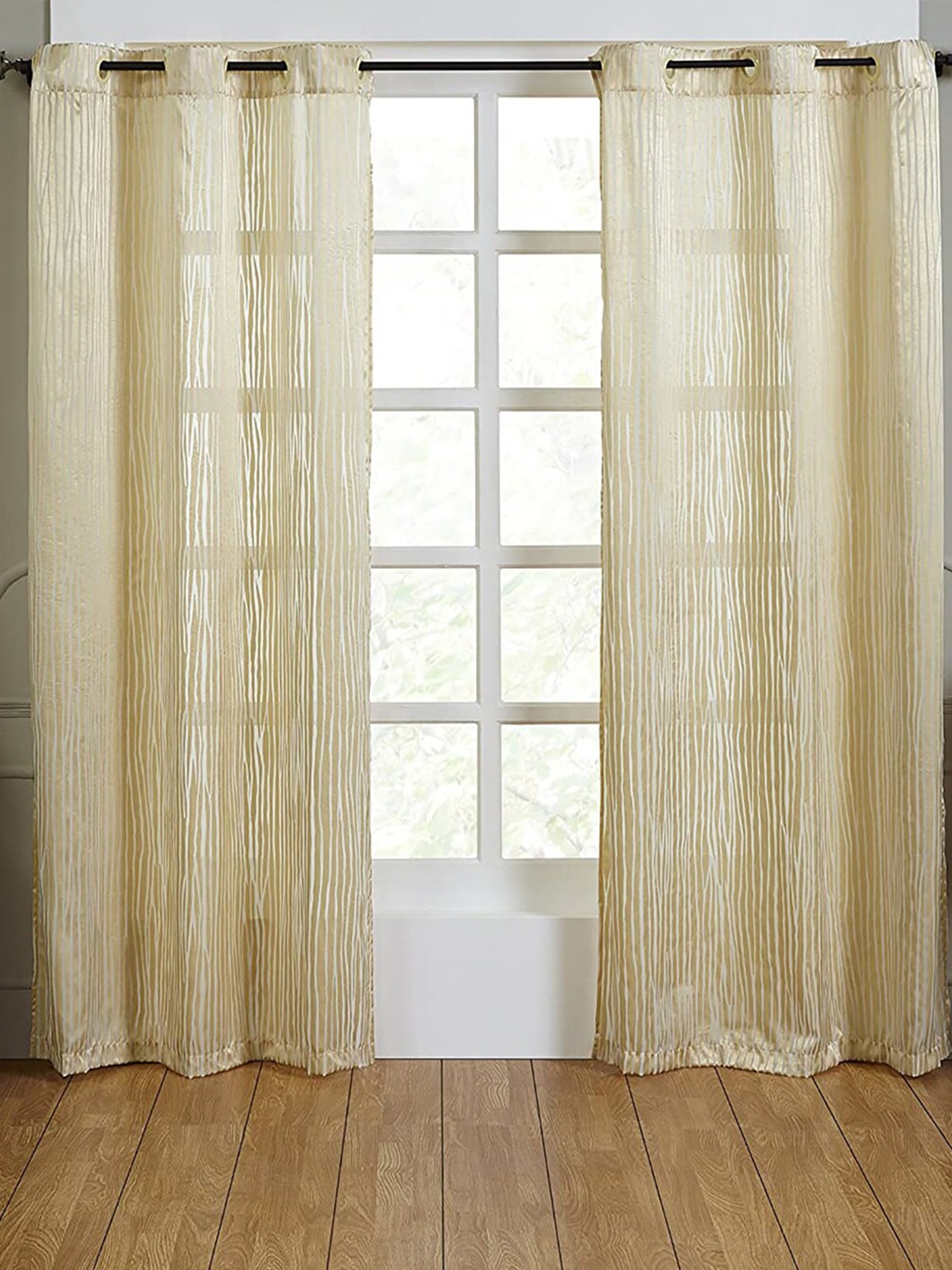 

homewards Yellow & White 2 Pieces Striped Sheer Long Door