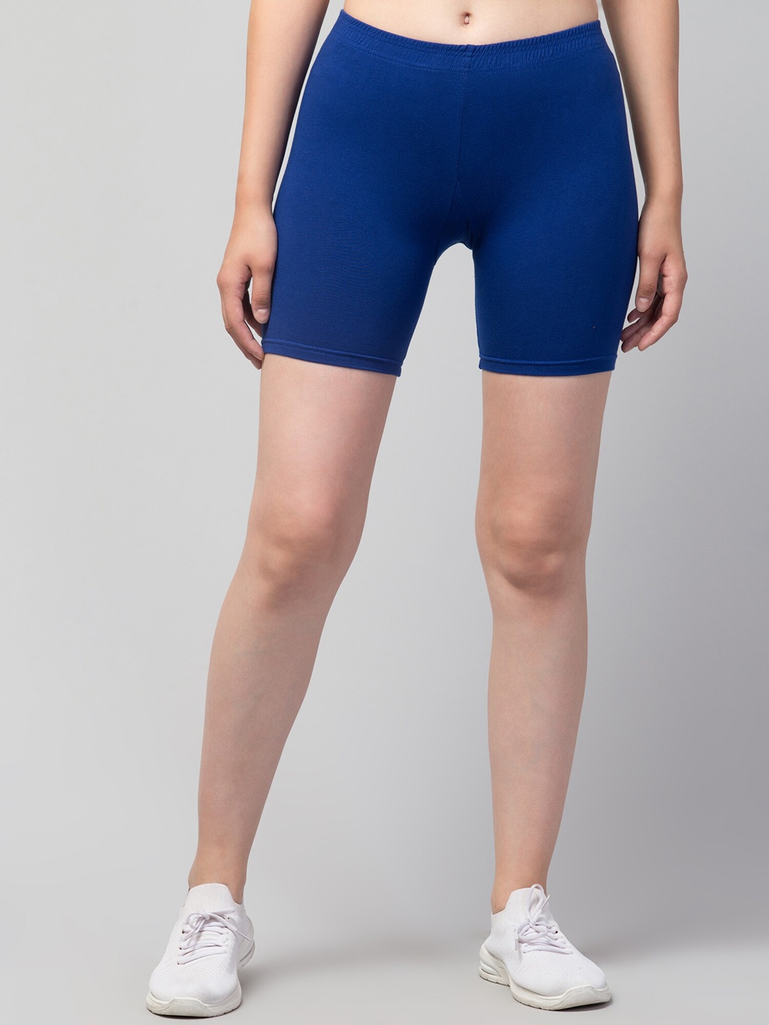 

Lebami Women Mid-Rise Skinny Fit Pure Cotton Cycling Shorts, Blue