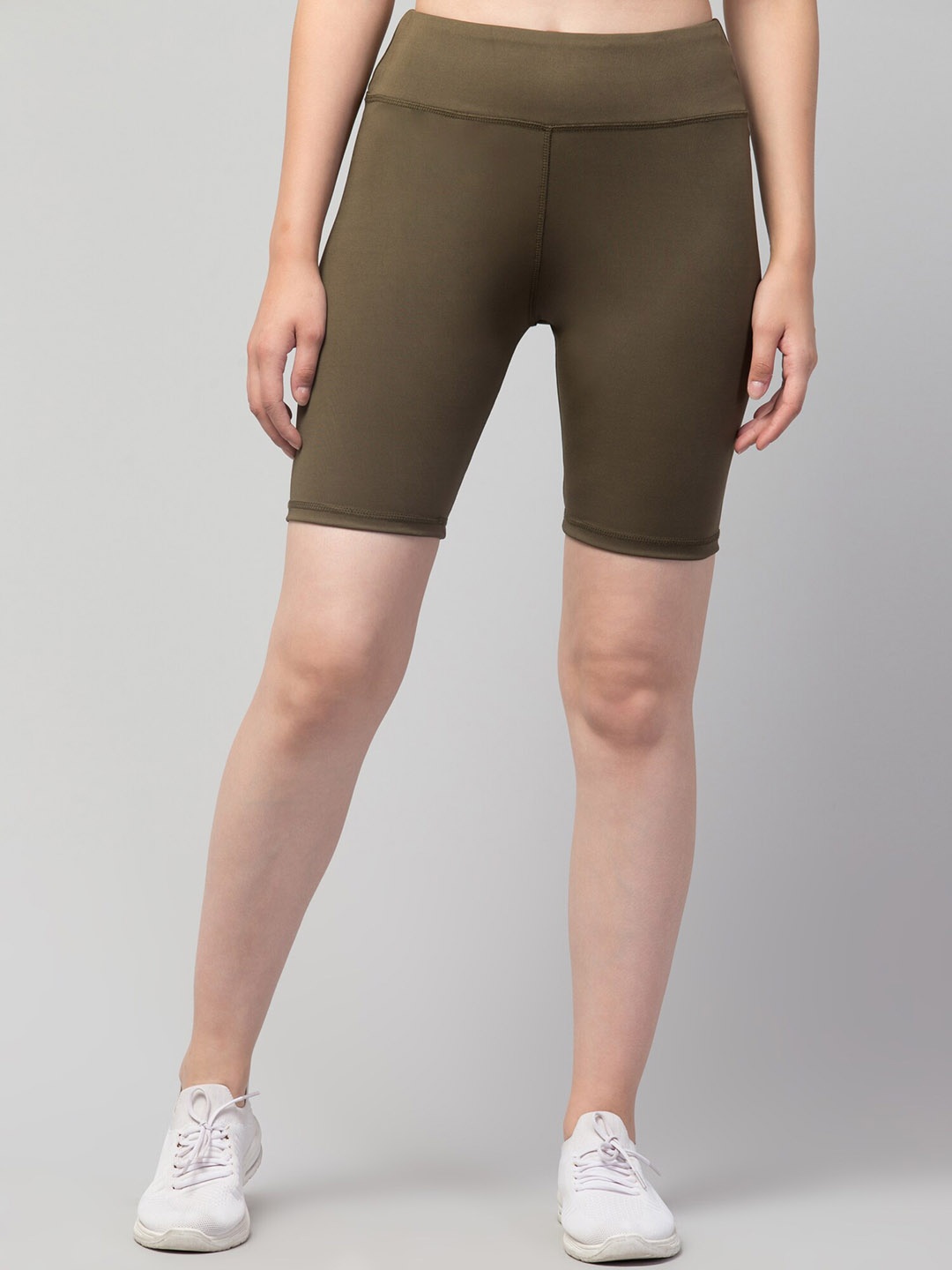 

Lebami Women High-Rise Knitted Skinny Fit Cycling Sports Shorts, Olive