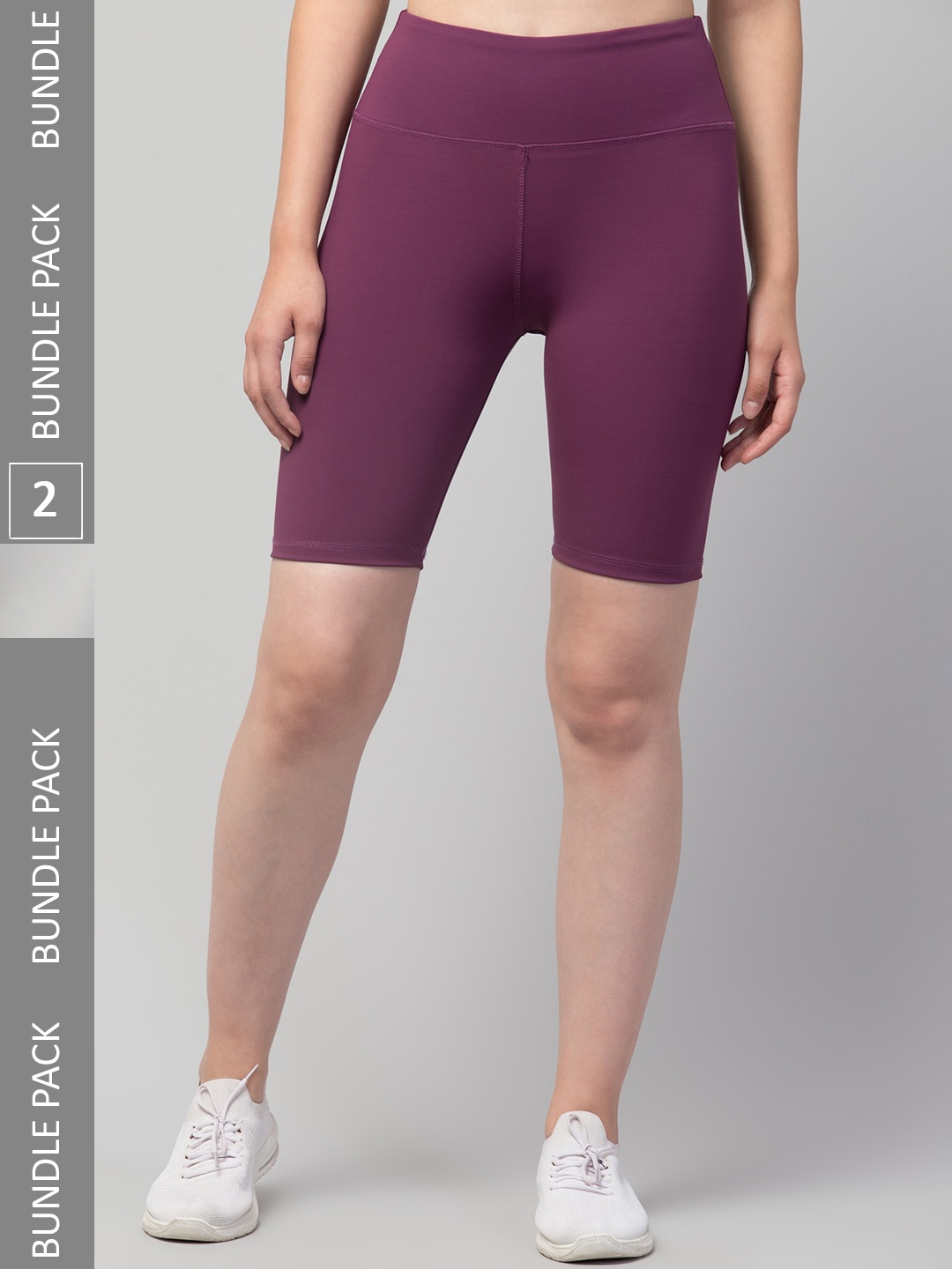 

Lebami Women Pack Of 2 Skinny Fit High-Rise Cycling Sports Shorts, Purple