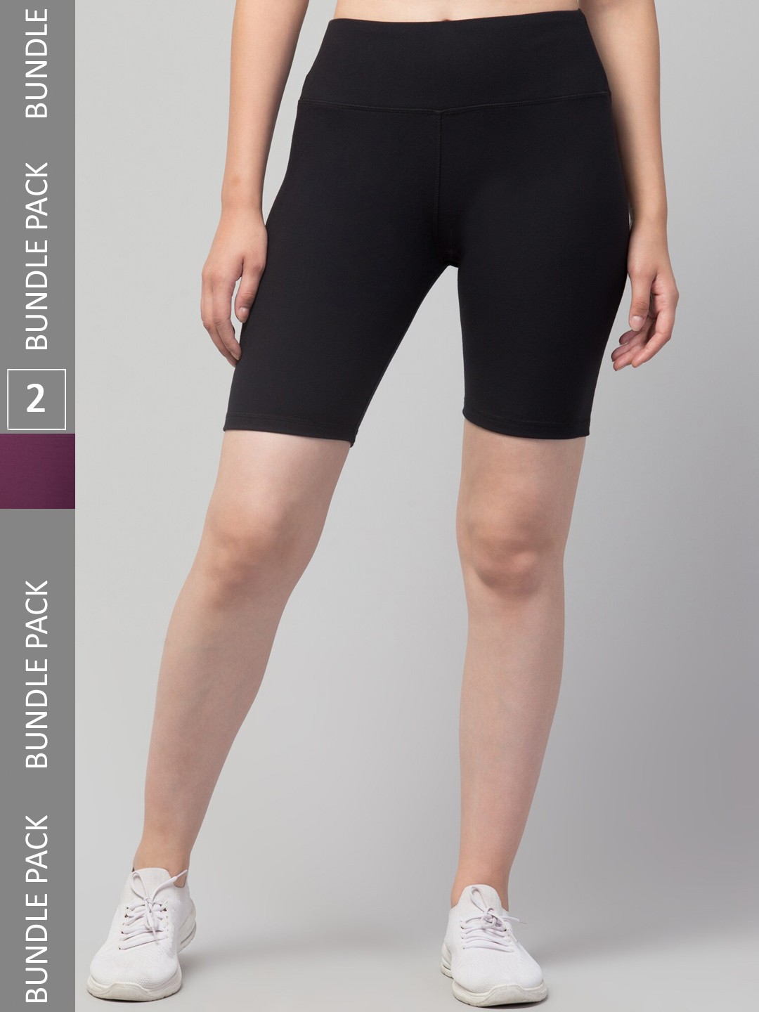 

Lebami Women Pack Of 2 High-Rise Knitted Skinny Fit Cycling Sports Shorts, Purple