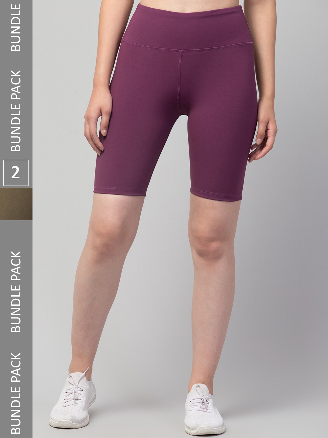 

Lebami Women Pack Of 2 High-Rise Knitted Skinny Fit Cycling Sports Shorts, Purple