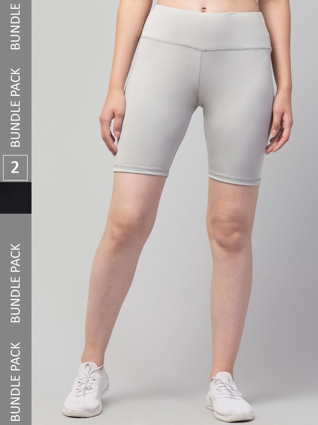 

Lebami Pack Of 2 Women High-Rise Skinny Fit Sports Shorts, Grey