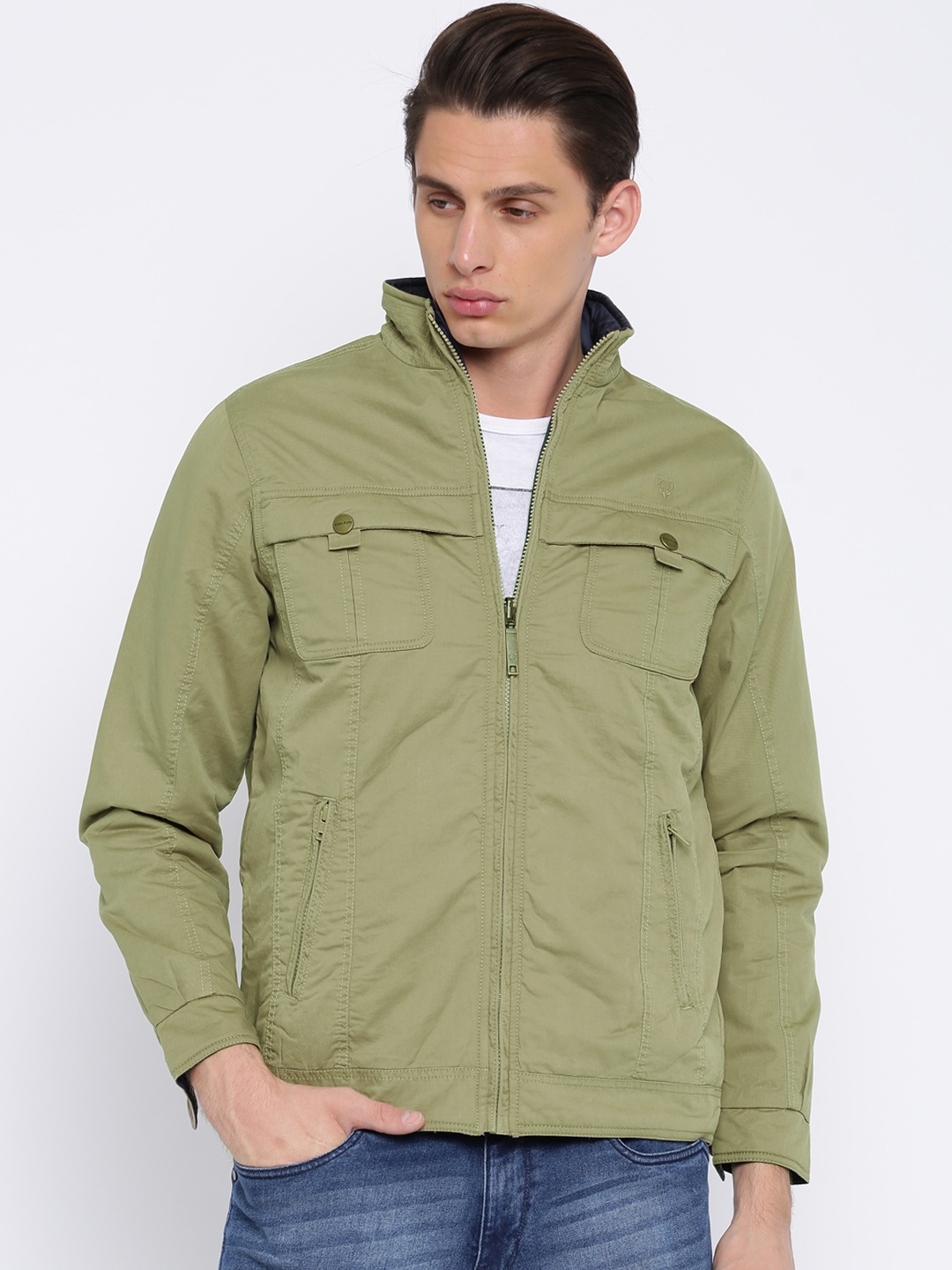 

Allen Solly Men Khaki & Navy Blue Solid Reversible Quilted Jacket