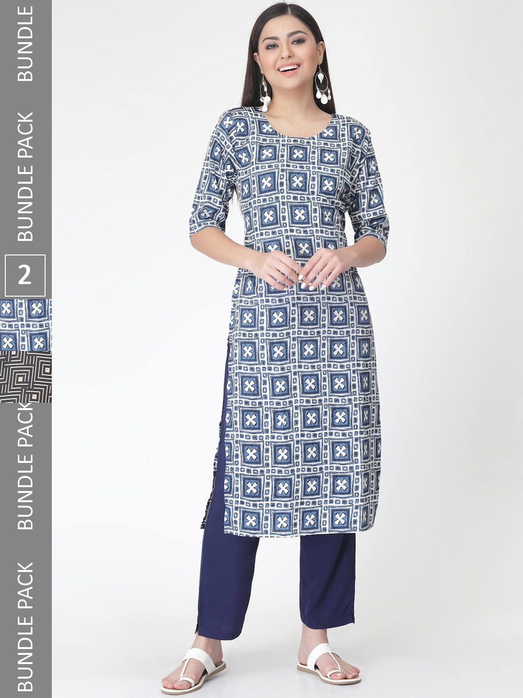 

7Threads A Selection of 2 Printed Regular Straight Kurta With Trousers, Blue
