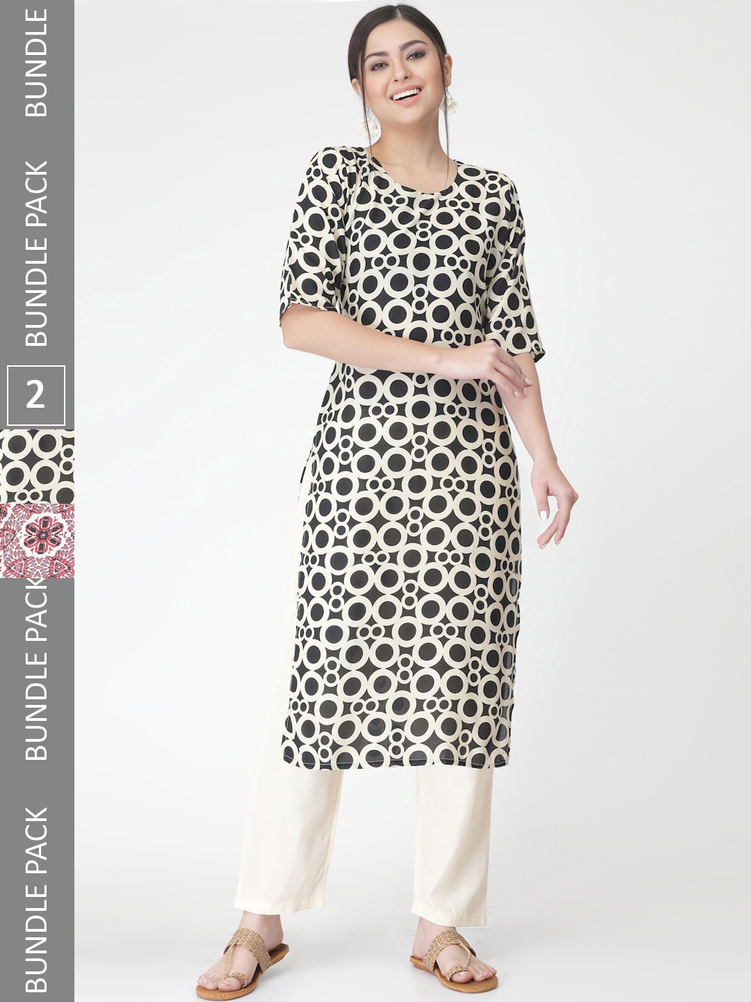 

7Threads A Selection of 2 Printed Regular Straight Kurta With Trousers, Black