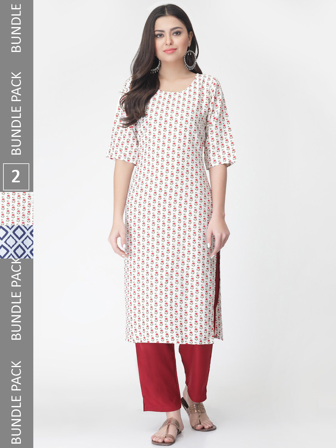 

7Threads A Selection of 2 Printed Regular Straight Kurta With Trousers, Blue