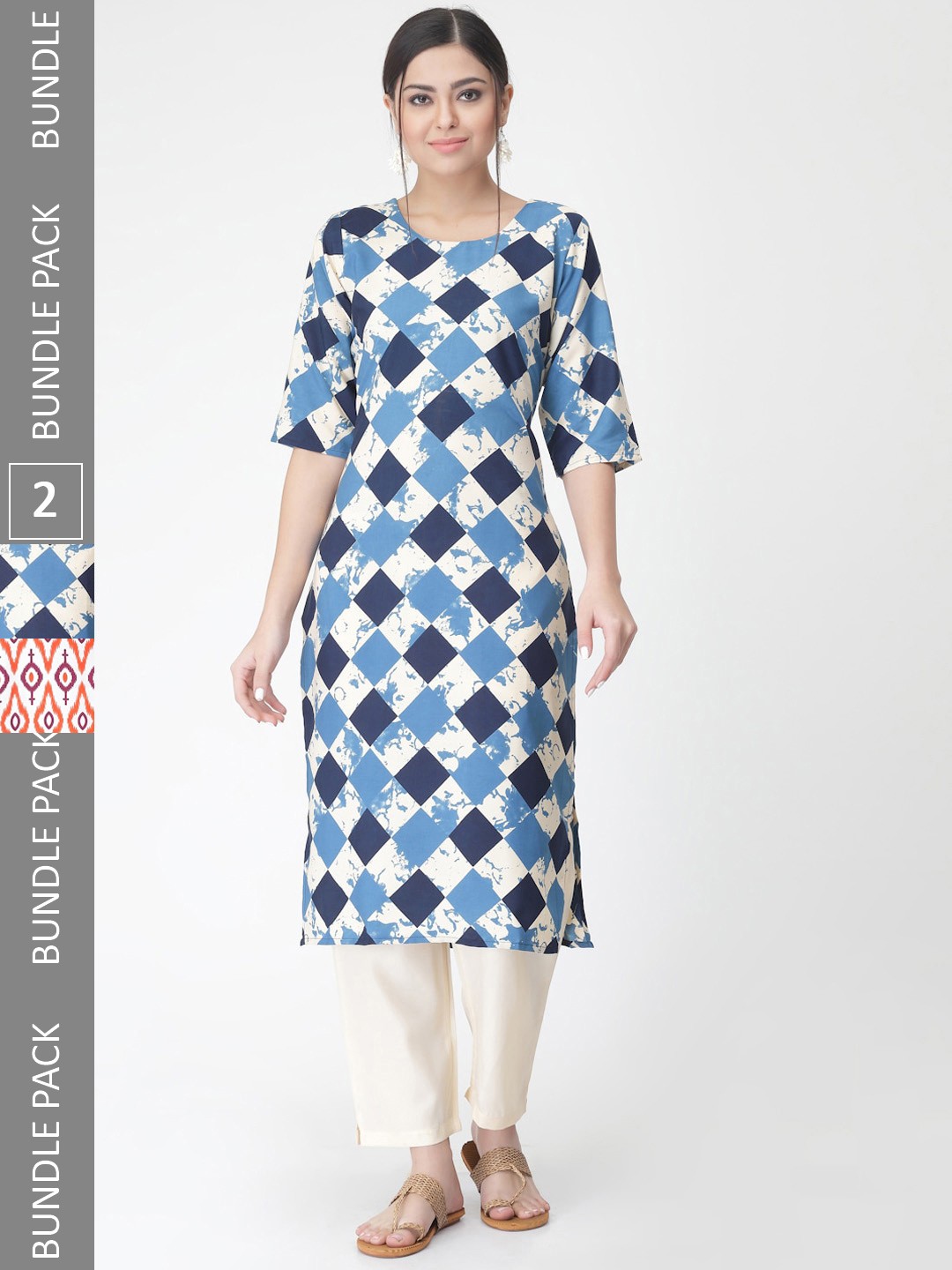 

7Threads Pack Of 2 Geometric Printed Kurta With Trousers, Navy blue