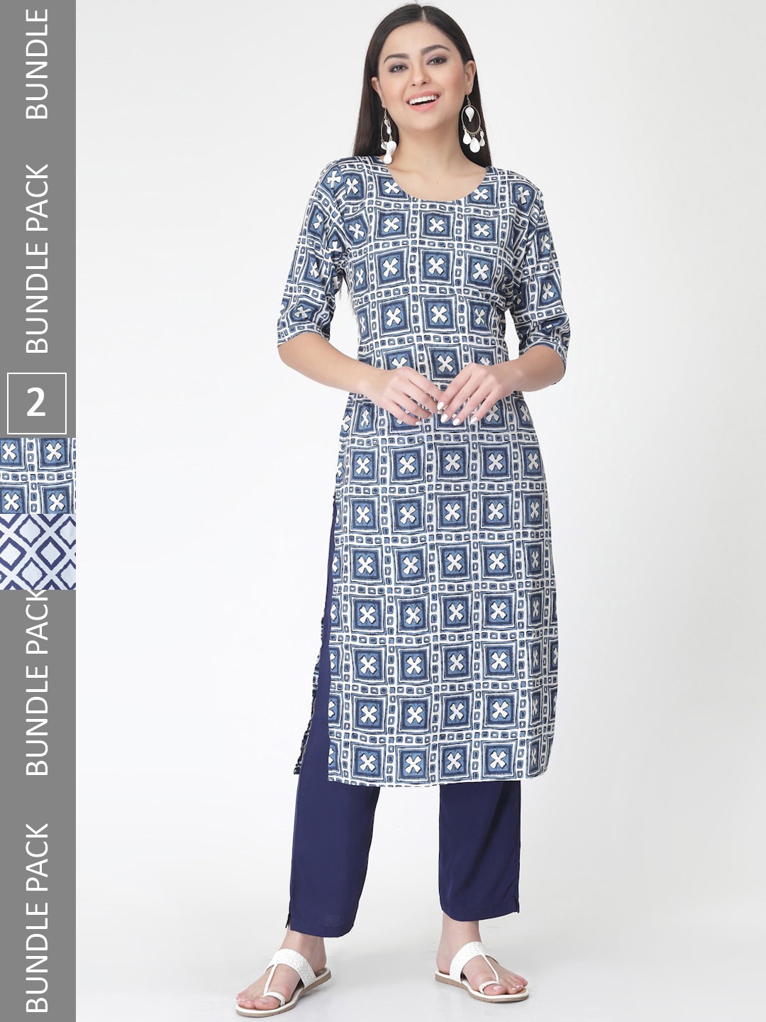 

7Threads Pack Of 2 Printed Straight Kurta with Trousers, Blue