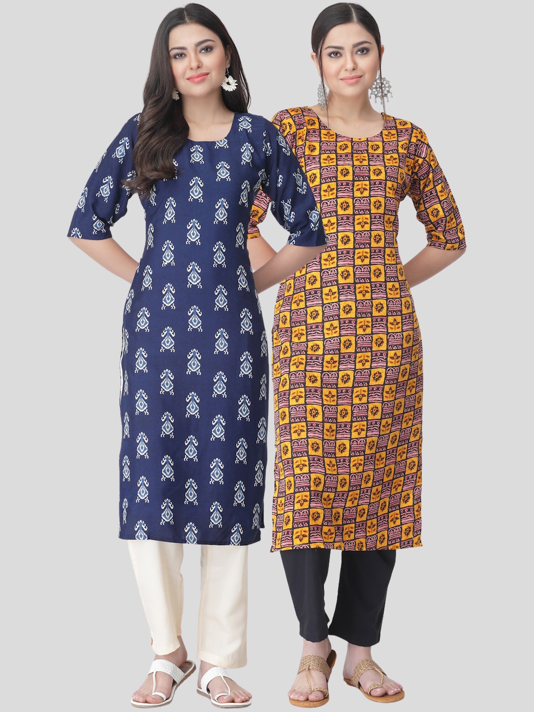 

7Threads Selection Of 2 Printed Kurta with Trousers, Blue