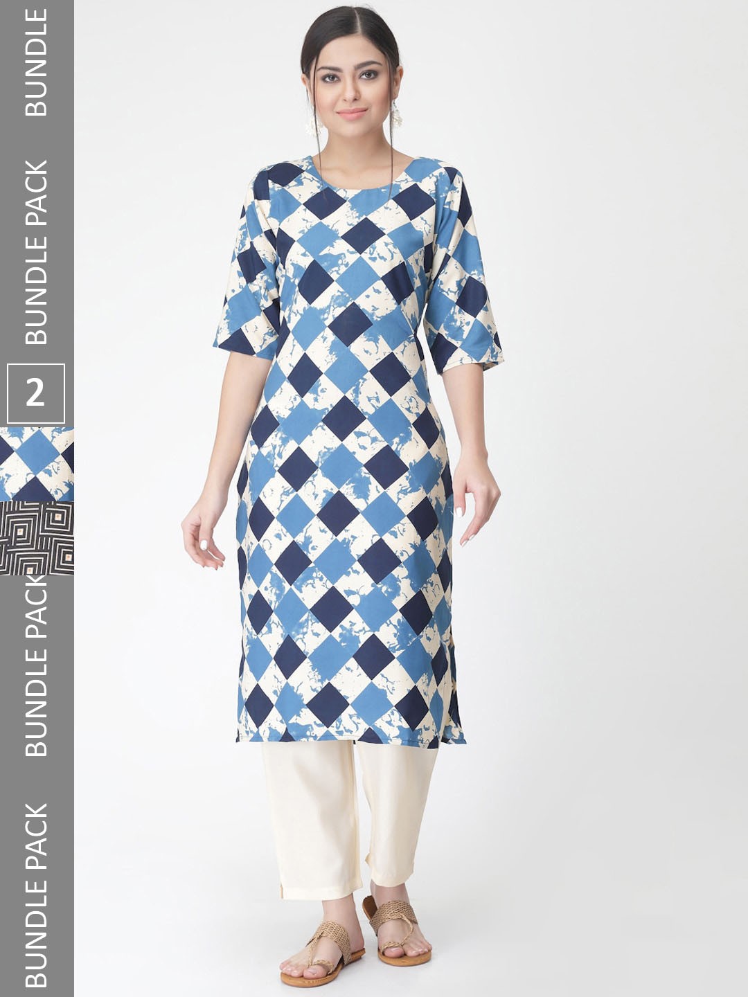 

7Threads Pack Of 2 Geometric Printed Kurta With Trousers, White