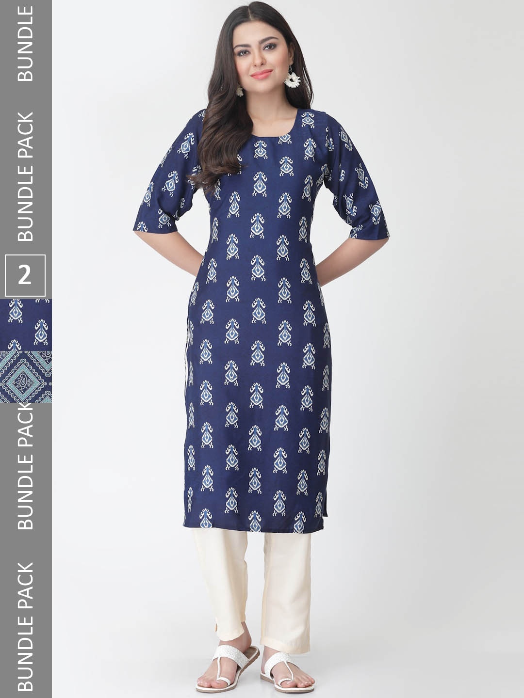 

7Threads Pack of 2 Ethnic Motifs Printed Regular Kurta with Trousers, Blue