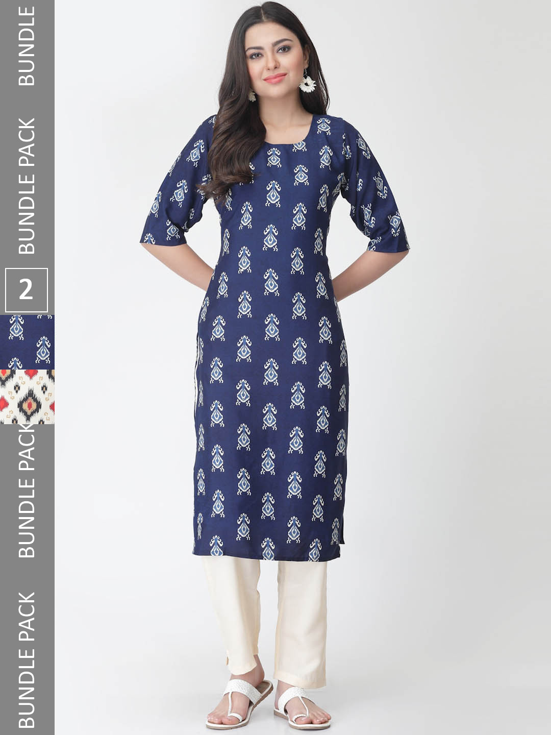 

7Threads Pack of 2 Ethnic Motifs Printed Regular Kurta with Trousers, Blue