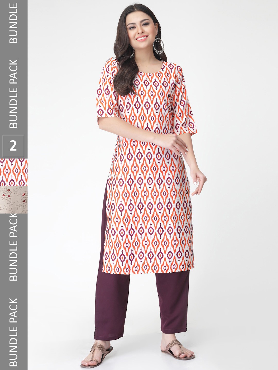 

7Threads Pack Of 2 Abstract Printed Kurta With Trousers, White