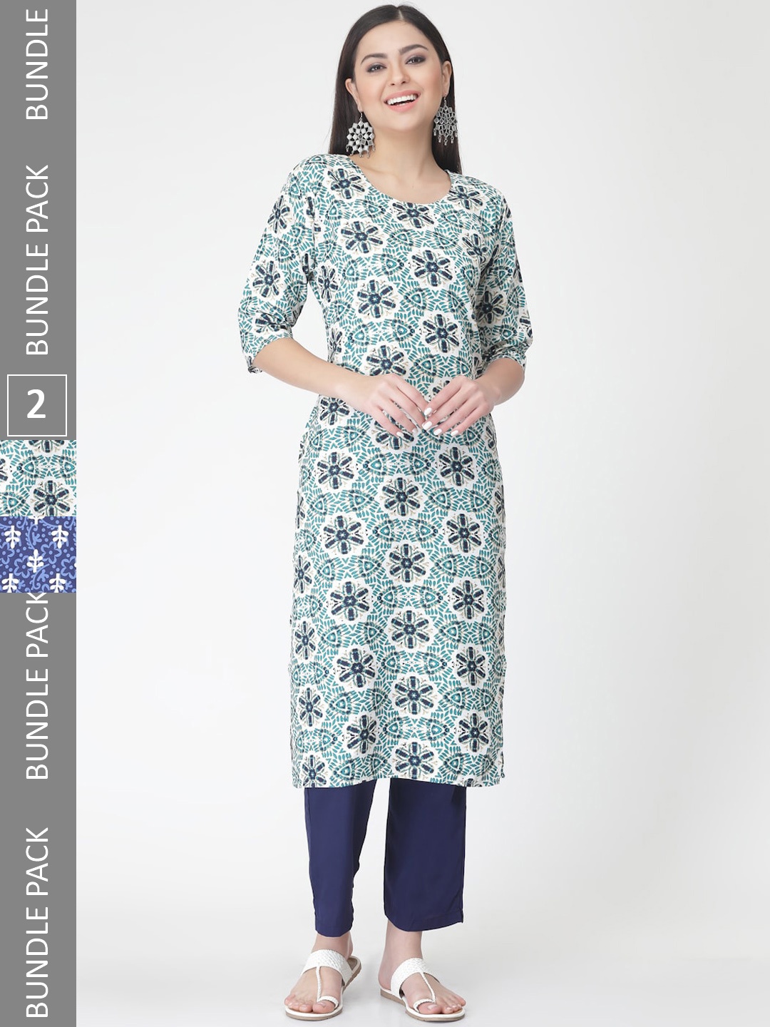 

7Threads A Selection of 2 Printed Regular Straight Kurta With Trousers, Blue