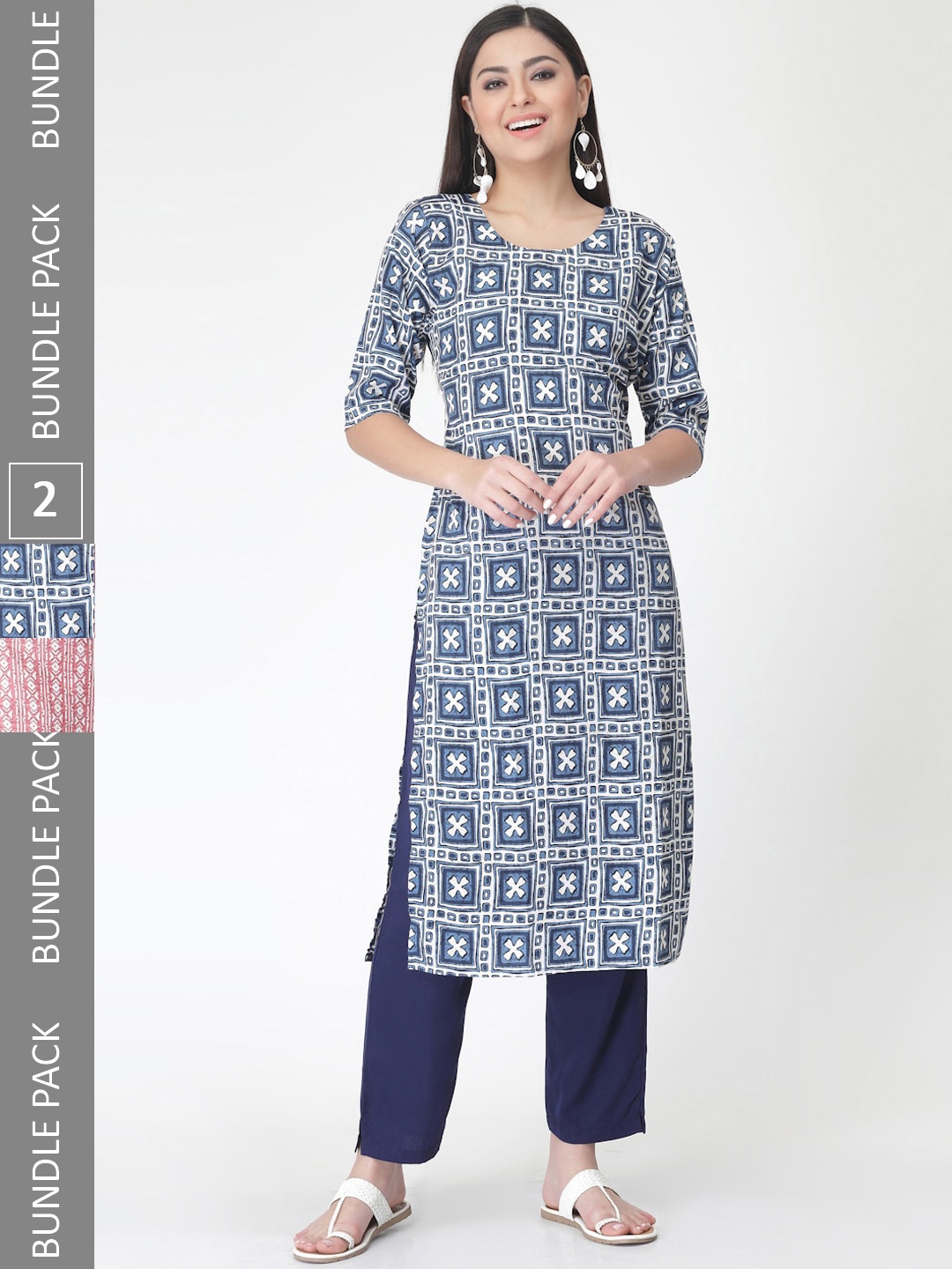 

7Threads Pack Of 2 Printed Kurta with Trousers, Navy blue