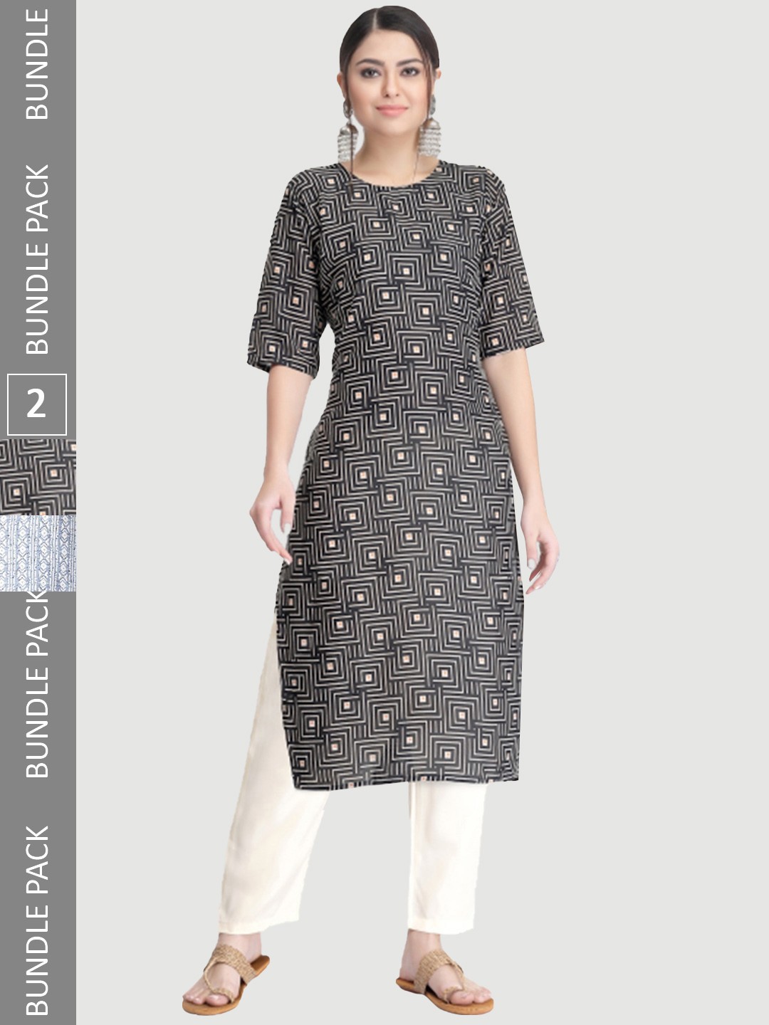 

7Threads Pack Of 2 Geometric Printed Kurta With Trousers, Black