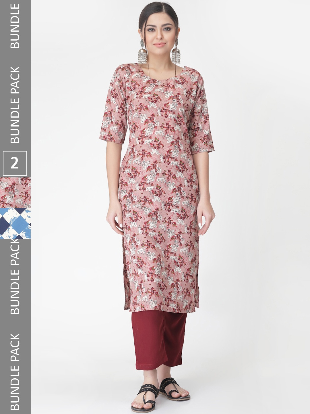 

7Threads Pack Of 2 Printed Straight Kurta with Trousers, Maroon