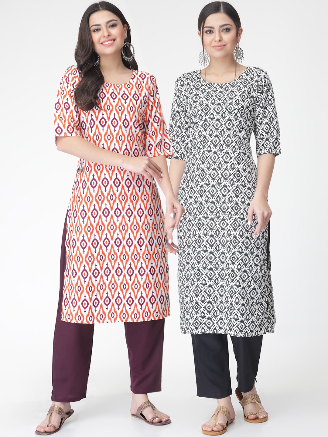 

7Threads Pack of 2 Ethnic Motifs Printed Regular Kurta with Trousers, Grey