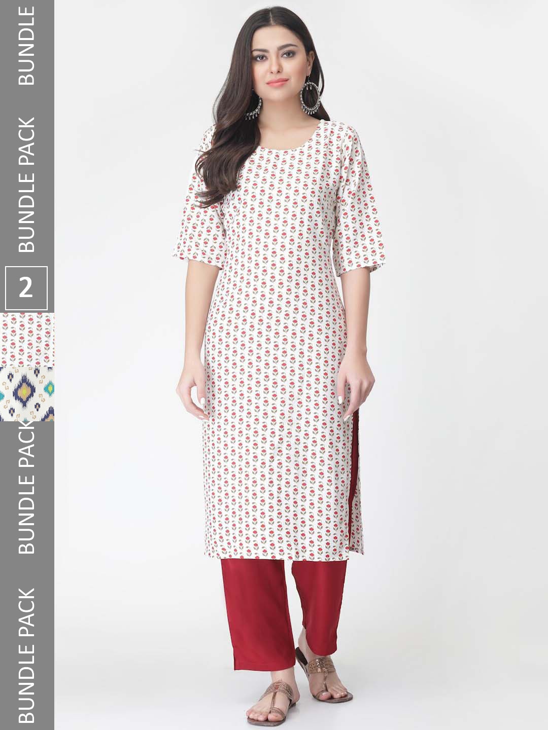 

7Threads A Selection of 2 Printed Regular Straight Kurta With Trousers, White