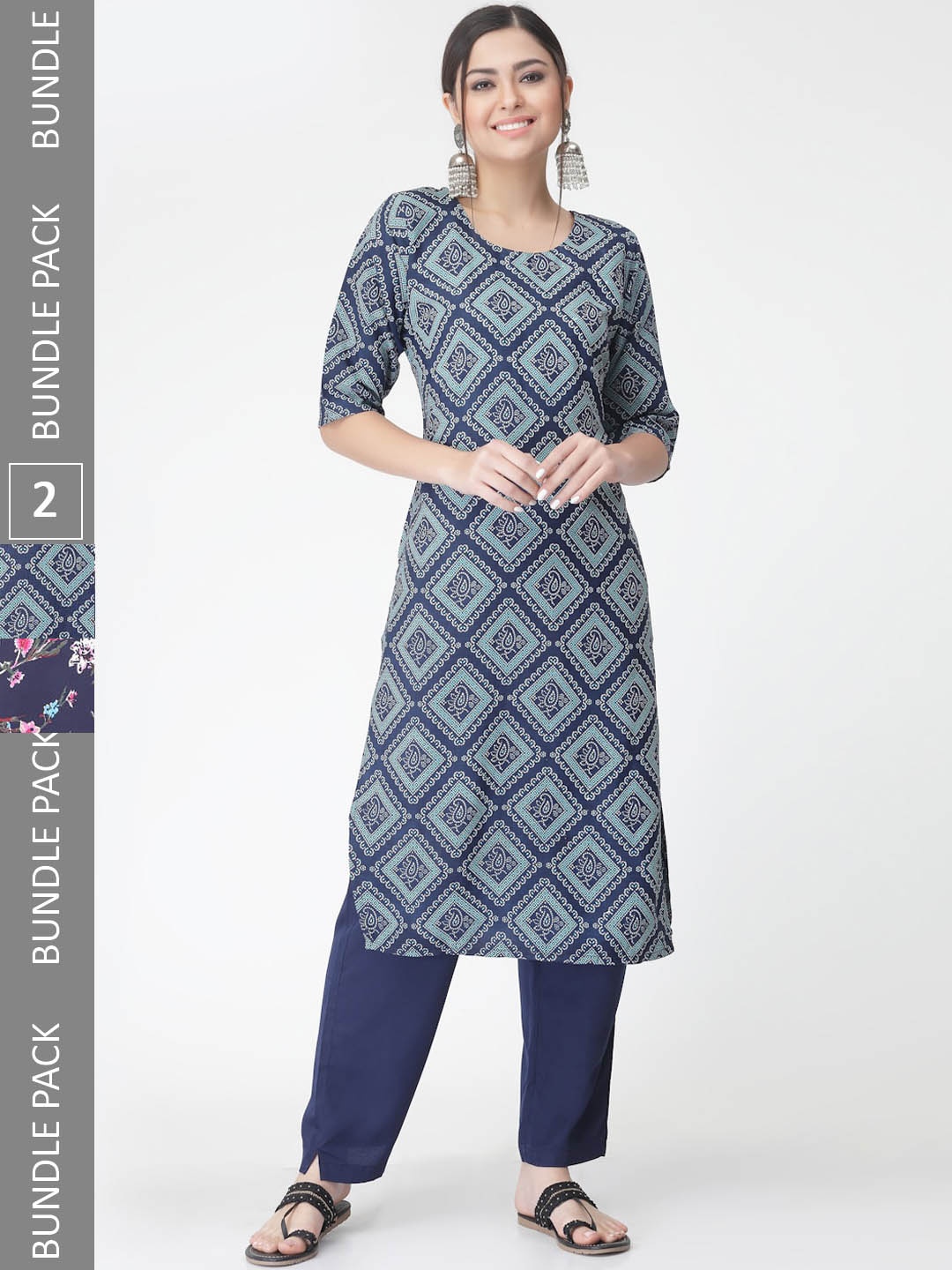 

7Threads A Selection of 2 Printed Regular Straight Kurta With Trousers, Blue