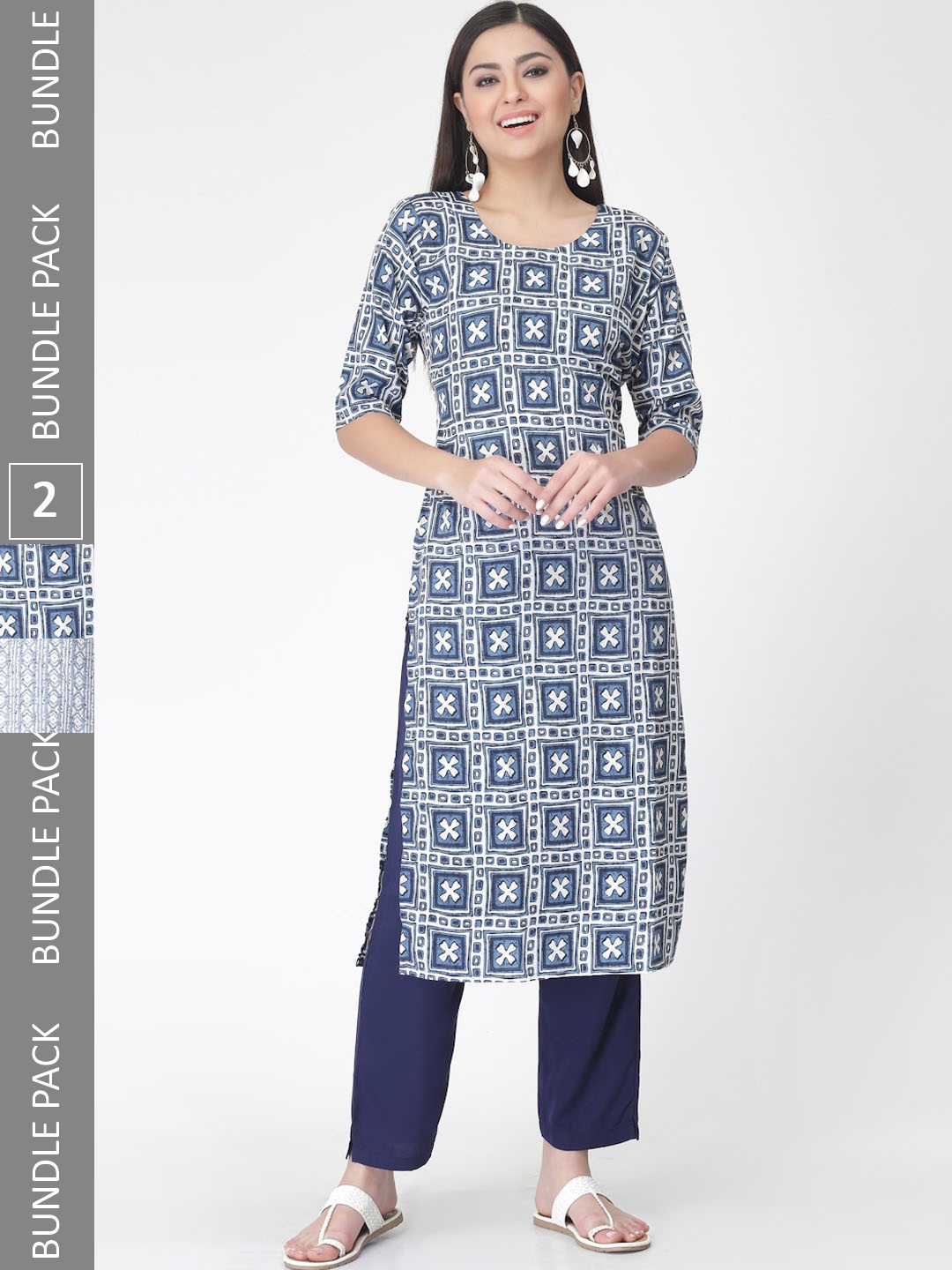 

7Threads Pack Of 2 Ethnic Motif Printed Kurta With Trousers, Blue