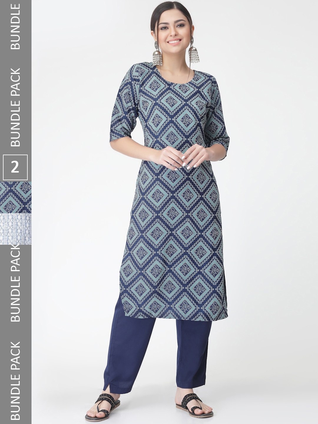 

7Threads Pack Of 2 Printed Kurta with Trousers, Navy blue