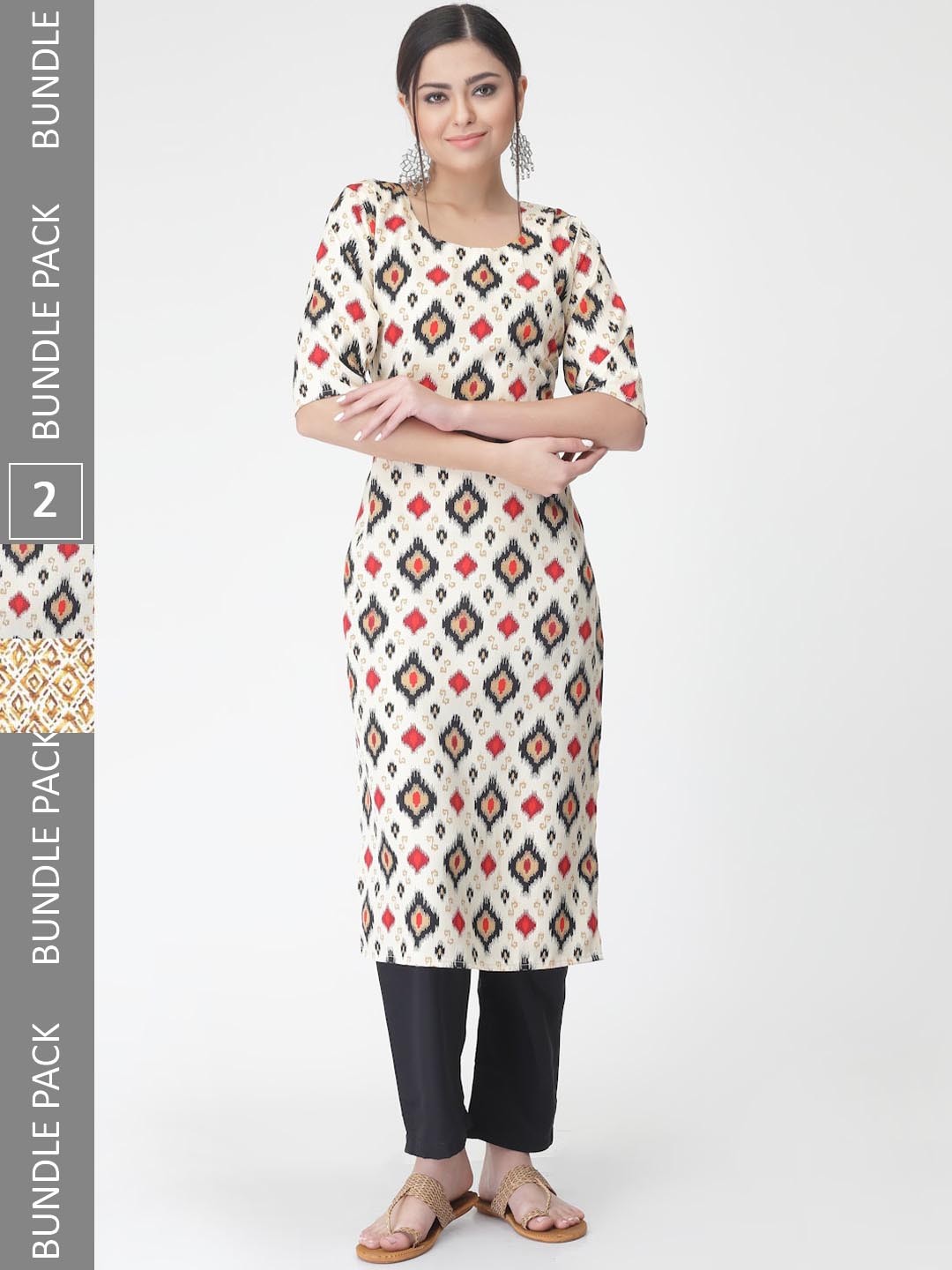 

7Threads Pack of 2 Ethnic motifs Printed Regular Kurta with Trousers, White
