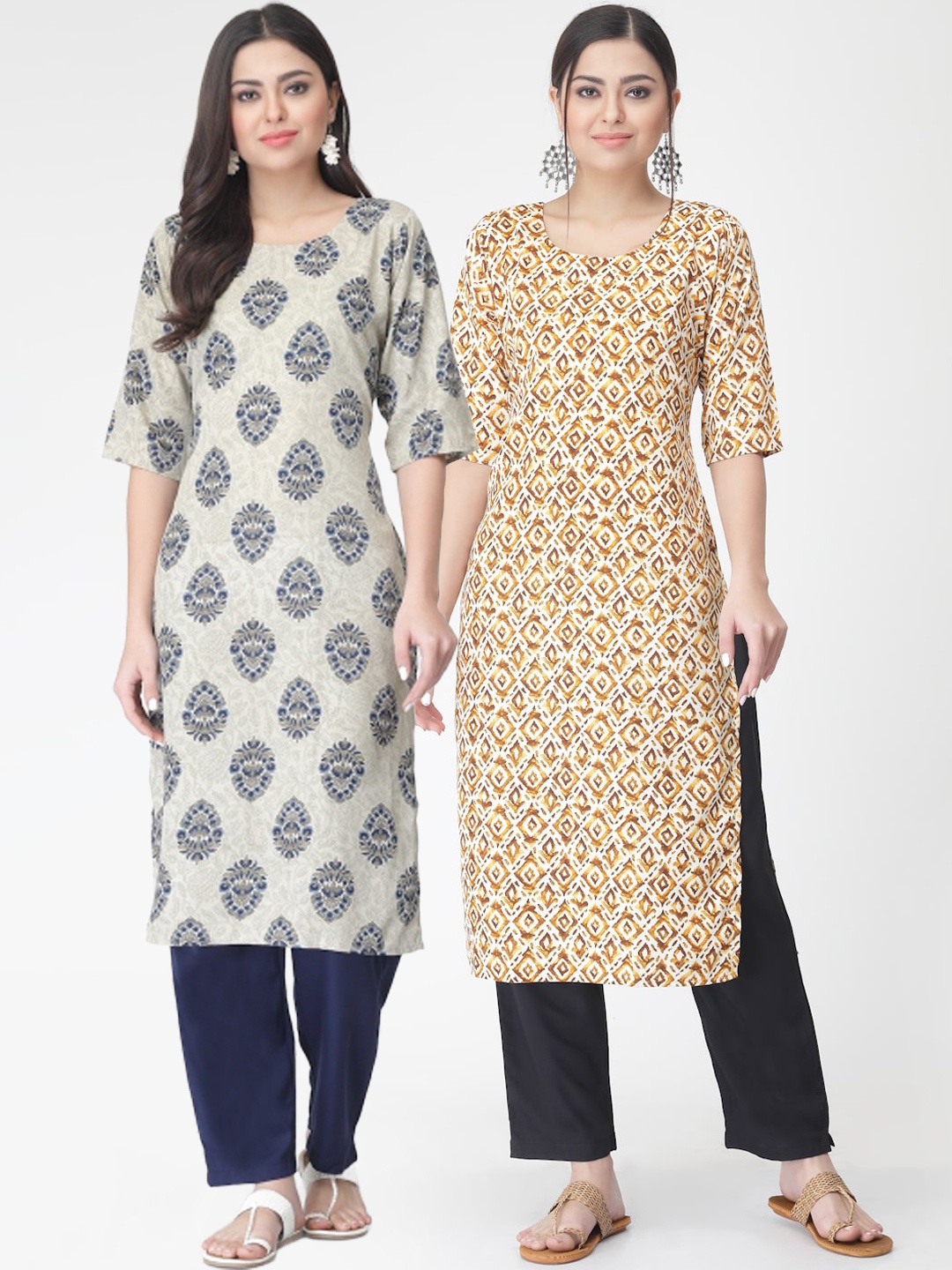 

KALINI A Selection Of 2 Printed Regular Kurta With Trousers, Blue