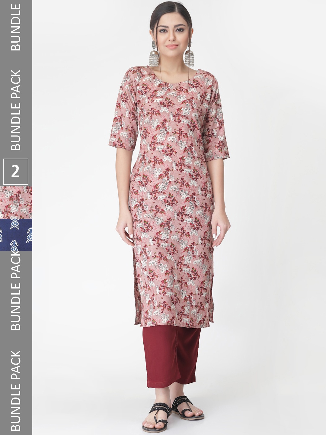 

7Threads A Selection of 2 Printed Regular Straight Kurta With Trousers, Blue