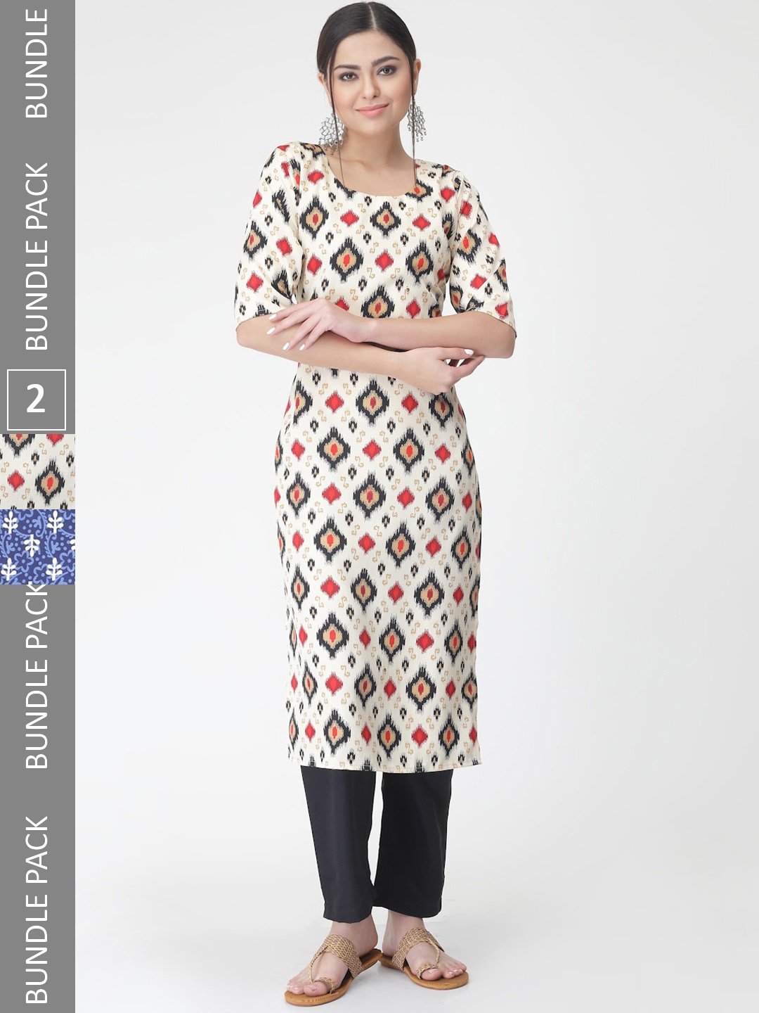 

7Threads A Selection of 2 Printed Regular Straight Kurta With Trousers, Blue