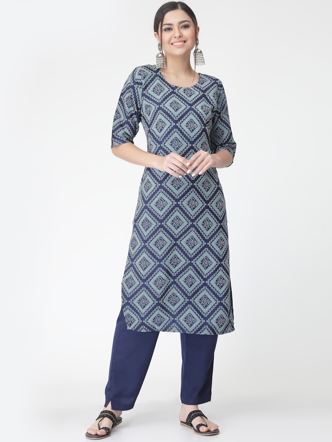 

KALINI A Selection Of 2 Printed Regular Kurta With Trousers, Black