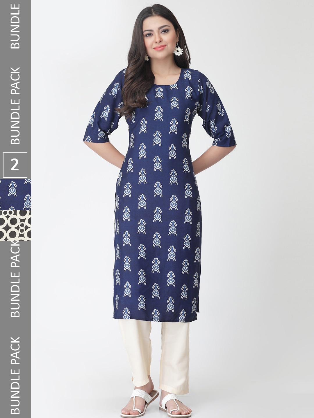 

7Threads Pack Of 2 Printed Kurta with Trousers, Navy blue