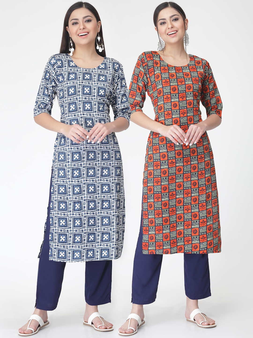 

7Threads Pack of 2 Ethnic Motifs Printed Regular Kurta with Trousers, Blue